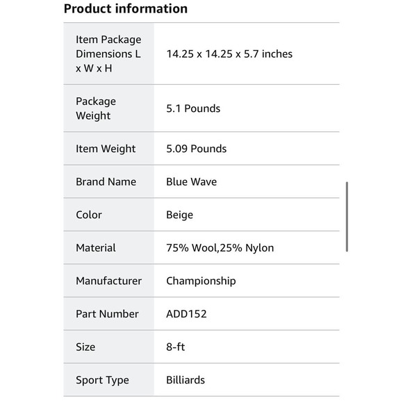 FamilyPoolFun Championship Saturn II 8' Billiard Cloth - Camel - Picture 3 of 4